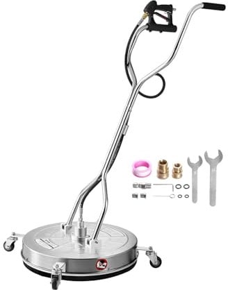 VEVOR Idropulitrice per Superfici in Acciaio Inossidabile con 4 Ruote, 275,8 Bar Max, Connettore Rapido da 3/8, 2 Ugelli di Spruzzo, Doppia Impugnatura, per Cemento, Patio, Marciapiede 612 mm