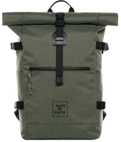 Rucksack Kane Roll-Top Kurierrucksack XL groß - PET recycelt, wasserabweisend - Wander-Rucksack Laptop-Fach 15 Zoll Olive-grün