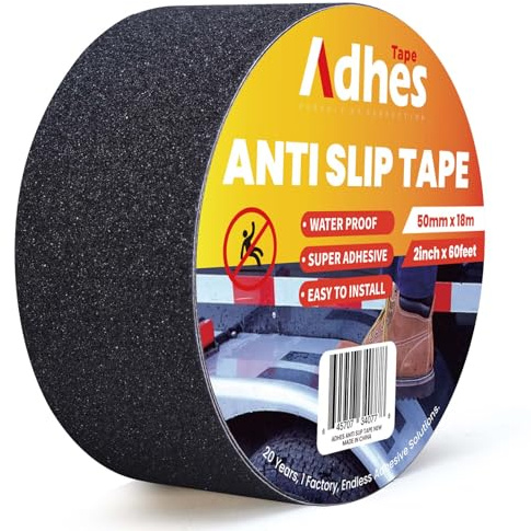 ADHES Anti Slip Tape, 50 MM X 18m Self Adhesive Non Skid Tape, Best 80 Grit | Friction Tape Black Waterproof Non Slip Tape