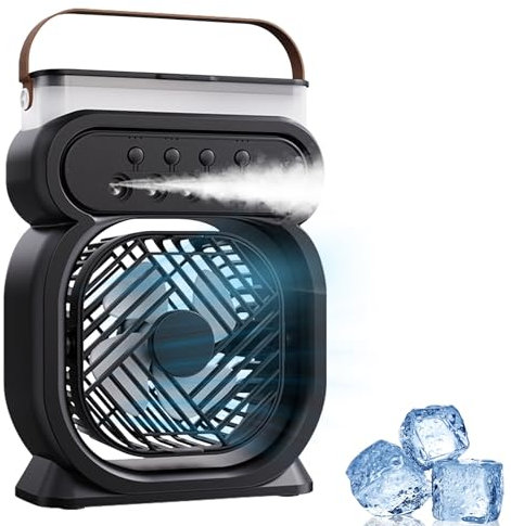 Anluomania Aire Acondicionado Portátil, Enfriador de Aire, Humidificador, Ventilador Portátil, 3 Velocidades, 3 Modos de Nebulización, Luz de 7 Colores, Temporizador, para Hogar Oficina