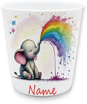 Kinderbecher Kunststoff mit Namen, Elefant | Personalisiert, Trinkbecher für Kinder, Zahnputzbecher, BPA frei