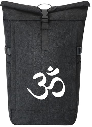 Huuraa Kurierrucksack Yoga-Om Symbol 30-44 Liter Black Melange Fairtrade Rolltop Rucksack Geschenkidee
