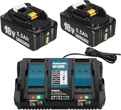2X 18V 8000mAh/8,0Ah Ersatzakku für Makita + 6A DC18RD Dual Port Ladegerät Kompatibel für Makita Akku 18V BL1860 BL1860B BL1850B BL1850 BL1840B BL1830B LXT-400
