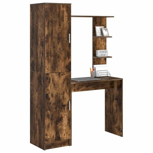vidaXL Geräucherter Eichen-Schreibtisch mit Stauraum Holzwerkstoff 2 Scharniertüren Eingebaute Regale Modernes Design Für Heimbüro oder Arbeitszimmer Kratzfeste Oberfläche Arbeitsplatz Schreiben Groß