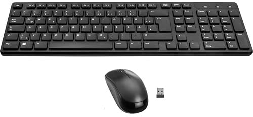 Speedlink SIGNIUM Deskset - USB Wireless Tastatur Maus Set Kabellos Deutsch QWERTZ Layout, Batteriebetrieben, 2.4G USB Nano Empfänger, Multifunktions-Tasten, 1200dpi Sensor, schwarz