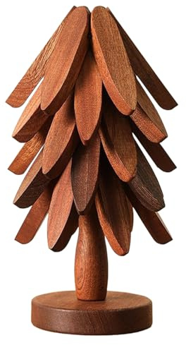 Wooden Tree Trivet Set: 5 Natural Tree Trivets For Hot Dishes, Wooden Stand For Kitchen Counter, Christmas Trees Coasters, Oldable Heat Resist-ant Pads, Non-slip Holder Placemat For Hot Pots And Pans