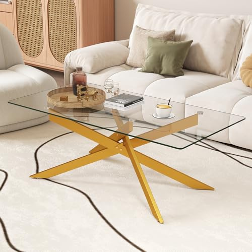 COSTWAY Table Basse Verre Axis, Table Basse Salon Transparente, Plateau Rectangulaire, Pieds Tubulaires en Métal Chromé, Design Moderne, pour Appartement, Maison
