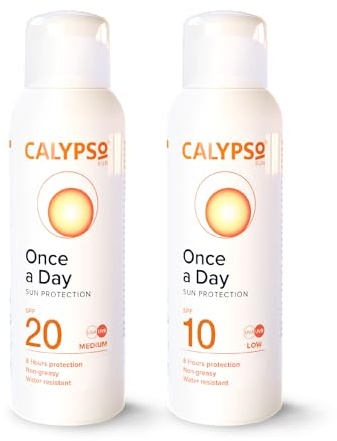 Calypso Once A Day Sun Protection Gel SPF20 and SPF10 - Multipack 2 × 200ml ǀ 8 hours Sunscreen, UVA and UVB Protection, Water Resistant, Non-Greasy