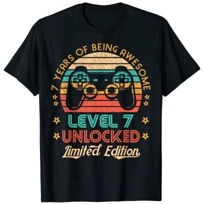 7th Birthday Level 7 Unlocked Limited Edition Gamer Gift T-Shirt