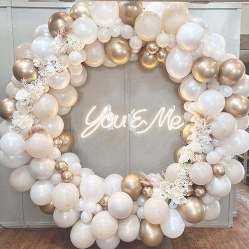 DUGEHO Luftballon Girlande, 117 Stück Sandweiß Ballongirlande Set, Weiß Ballons Metallic Gold Luftballons,Latexballon Balloon Girlande Sandweiß für Baby Shower, Geburtstag, Hochzeitdeko Dekoration