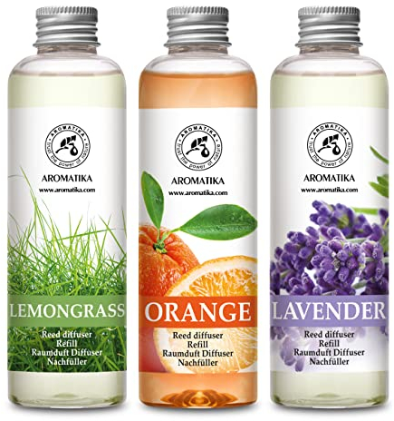 Raumduft Diffuser Nachfüller Lemongrass & ORANGE & Lavendel 600ml - 3x200ml - Nachfüller Set für Duftdiffusor - Reed Diffuser Refill - Raumbeduftung - Zimmerduft - Diffuser Nachfüllen - Raumluft