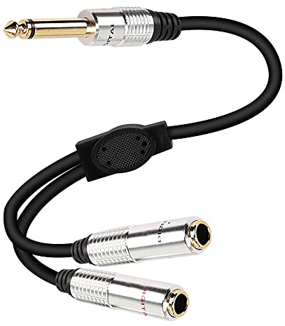 XMSJSIY 6.35mm TS Guitar Signal Audio Y Splitter Cable, 1/4 Male to Dual Mono 1/4 Female Adapter with Gold-Plated OFC HiFi TS Speaker Headphone Extension Cable-0.5M/1.6FT