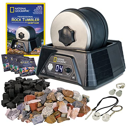 National Geographic 2 Lb. Extra Large Rock Tumbler Kit with 3-Speed Motor and 9-Day Timer - Geology DIY Kit for Adults