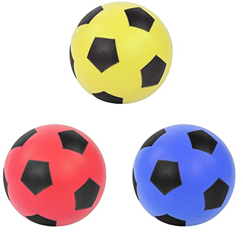 Idena 40226 - Softball 3-fach sortiert, ca. 12 cm Blau, Gelb oder Rot (Auswahl nicht möglich), Schaumstoffball für langlebigen Spielspaß