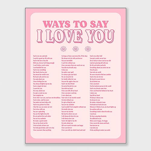 DFKJIB Trendiges hellrosa romantisches Liebeszitat Way To Say I Love You, Leinwand-Kunst, Y2K, Retro-Kokette, Raumdekoration, Poster, Barwagen, groß, adrett, Wohnheim-Dekoration, Wohnzimmer,