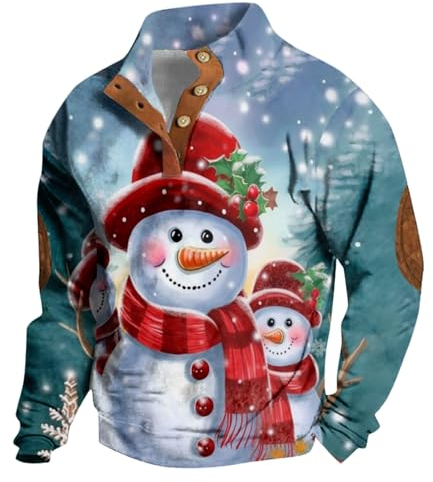 Winterpullover Herren Geknöpfter V-Ausschnitt Winter Pulli Sweatshirt Drucken Tops T Shirts Männer Harajuku Y2k Hoodie Mode Sweaters Komfortabel Hemd Herren Langarm Oberteils Sweatjacke(3-Green,S)