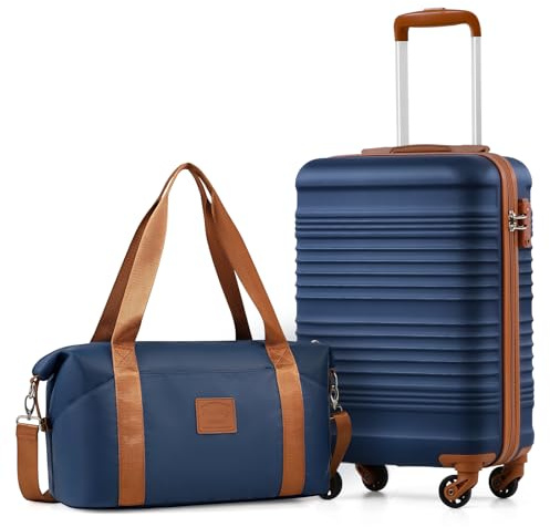 COOLIFE 55×35×20 Cabin Suitcase + 40x25x20cm Ryanair Cabin Bag EasyJet Set | Lightweight Carry On Suitcase PC+ABS Hardshell, TSA Lock 4 Wheels, Tote– Ideal for Personal Item, Paid Hand Luggage & Flights