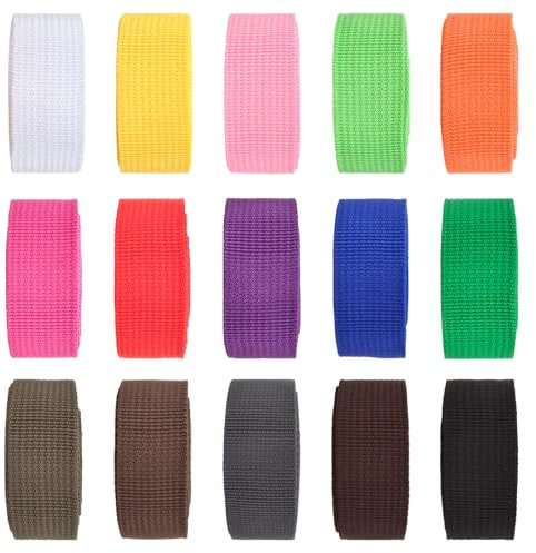 WANDIC 15 Rouleaux Sangle Couture en Polypropylène Sangle 25mm Couture Coton Ruban Tissé pour Sac à Dos Le Bricolage Collier d'animal de Compagnie,1.84M/Rouleau