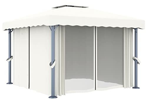 Homgoday Tonnelle avec rideau blanc crème aluminium 3 x 3 m