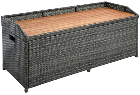 ESTEXO Polyrattan Gartenbank Sitzbank mit Auflagenbox Kissenbox Rattan Kissentruhe Bank mit Stauraum Anthrazit-Grau