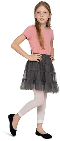 LORES Leggings de 7/8 de Largo para niñas Pantalones Elegantes sin pies a la Moda para niños Deportivos Ballet Yoga Gimnasia Falda Vestido Alice, Bianco 134/140 cm (9/10 años)