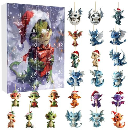 Weihnachten Drachen Adventskalender 2025, Adventskalender für Kinder, Niedlicher Hund Adventskalender 2025, Einzigartiger Adventskalender, 24 Tage Weihnachten Countdown Kalender 2025