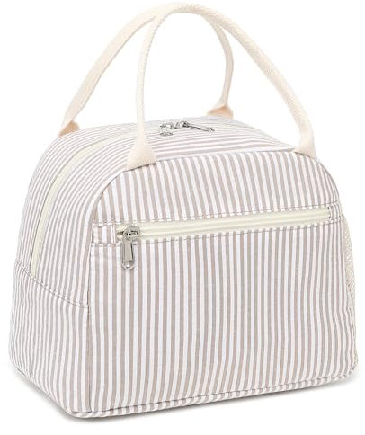 LEDAOU caja de almuerzo aislada mujeres bolsa de almuerzo reutilizable pana almuerzo bolso bolso a prueba de fugas refrigerador térmico almuerzo caso gran capacidad (rayas caqui)
