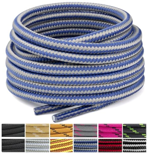 Stepace Lacets Ronds pour Bottes [2 Paires] Lacets Renforcés et Résistants pour Bottines, Chaussures de Randonnée, Chaussures de Travail Gray Blue-70(Stripe)