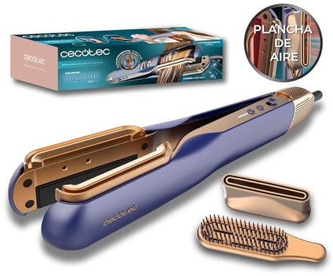 Cecotec Plancha de Pelo con Aire RitualCare Air Lisse 2in1 Blue. 1000W, Seca y Alisa, Reduce el Daño por Altas Temperaturas, Motor Digital, 106000RPM, Ranura Alta Presión, Plasma, Cerámica, Queratina
