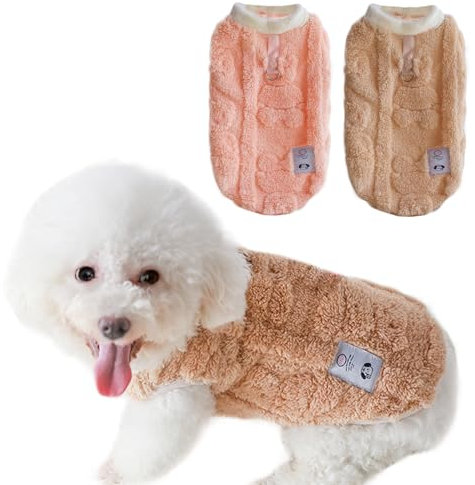 TYXHXTF 2 Pcs Hundepullover für kleine Hunde Katzen, Winter Warme Hunde Pullover mit D-Ring (Braun+Rosa)