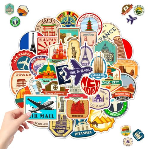2 x 50 Pièces Autocollants De Voyage Vintage, Voyage Autocollant Ensemble, Autocollants En Vinyle Imperméables, Atocollant Doodle, pour Bagages Valise, Skateboard, Guitare, Helmet, Car