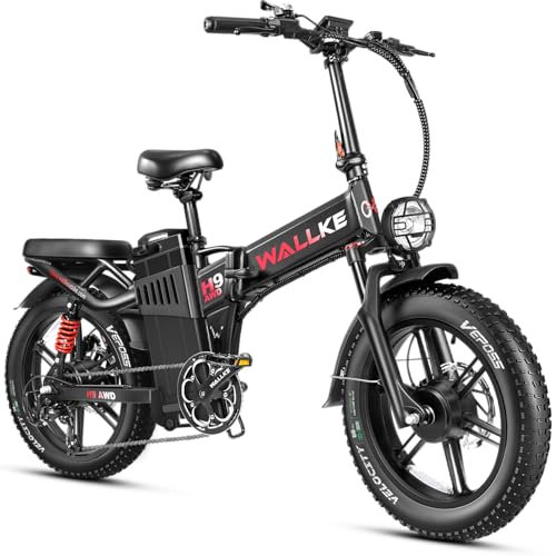 W Wallke H9 pieghevole adulto doppio motore completo di sospensione bicicletta elettrica batteria 48V 60Ah 20 pollici Fat Tire bicicletta elettrica freno idraulico (black)