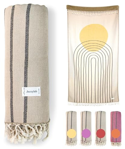 jazzylab AREN Peshtemal Hammam | 100% cotone naturale | Tessuto jacquard fatto a mano | Asciugamano leggero e versatile per bagno, spa, spiaggia e relax | | AREN-Giallo | 100x200 cm