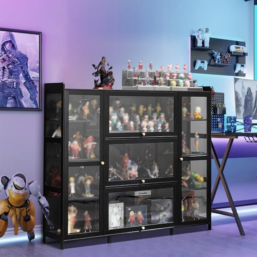 IEDZBEQ Vitrinenschrank Schwarz, Stehend Acryl Vitrine Holz 111cm, Moderne Transparente Sammlervitrine Staubdicht,Vitrine mit 5 AcryltüR für Wohnzimmer Schlafzimmer
