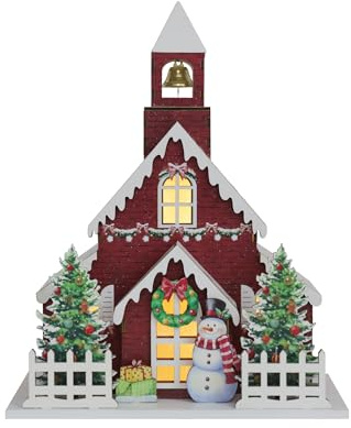 PE Weihnachts-Holzhaus mit Beleuchtung, kleine Geschenke, Tischdekoration, 24 x 13 x 30 cm