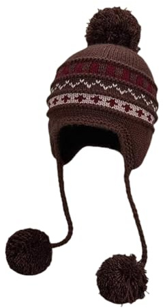 GreatRise Peruanische Mütze mit Warme Ohrenklappe Futter, Damen Strickmütze mit Pompom Gestrickt Wollmütze Acrylic Wintermütze Beanie Mütze für Herbst und Winter Outdoor Ski Fahrrad