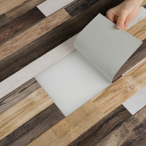 NUFLR Vinyl Flooring, Self Adhesive Floor Tile, Peel and Stick Floor Tiles | Stick on Floor Tiles Waterproof Wood Effect for Bathroom Kitchen Living Room and Bedroom, Multi-colour 15x90cm 10pcs (1.35m²)