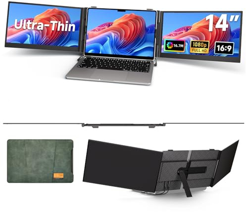 Uomeli Laptop Screen Extender 14 FHD 1080P Ultra Thin Lightweight Triple Laptop Clip on Monitor Extender Multi Portable Extra Extended Screen for 13.3-17 Laptops Compatible with Windows Chrome