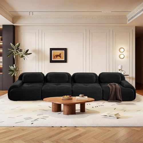 SoarFlash Canapé Moderne modulable, Tissu côtelé, Assise Profonde + accoudoirs Larges, sans Assemblage, 4 Places, Noir