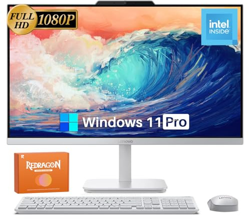 Lenovo A100 All in One Desktop Computer for Home Office, 23.8 Inch IPS FHD Display, Intel N100 Processor, 16 GB RAM, 512 GB SSD, Intel UHD Graphics, Wired Keyboard & Mouse, Windows 11 Pro, Accessories