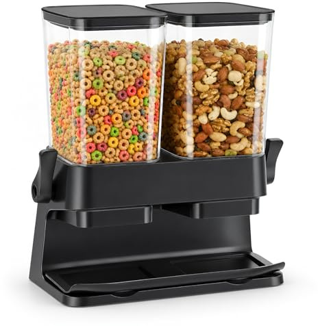 Double Distributeur de Céréales Petit Dejeuner 3L avec Bec Rotatif | ABS+PS Étanche, Boîte de Rangement pour Cornflakes, Sucreries, Noix, Haricots, Granola