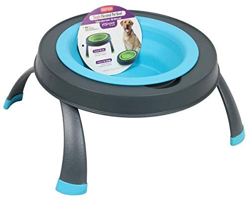 Dexas Popware for Pets Single Elevated Pet Feeder, Gray/Blue, Large/4 Cup Capacity (PW140432312)