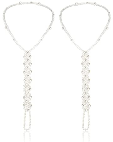 Xiboya textile Pearl Barefoot Foot Jewelry Anklet for Sandals& Beach Wedding(1 Pair)