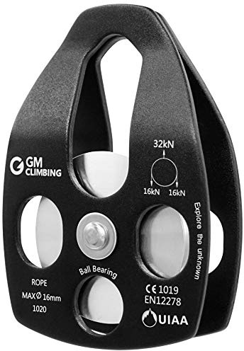 GM CLIMBING Black Large Rescue Pulley 32kN Single Sheave with Swing Plate CE UIAA Certified One Unit
