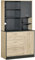 HOMCOM Küchenbuffet Küchenschrank Multi-Ordner 2 Türen 3 Schubladen 3 Regale + große Platte 90L x 39l x 169H cm zweifarbig helle Eiche grau