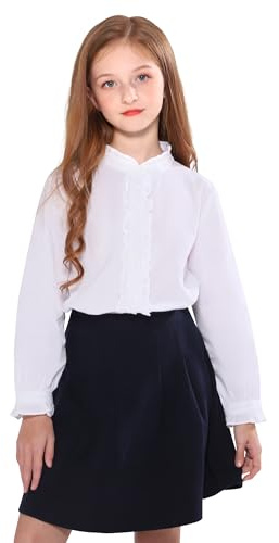 SOLOCOTE Blusa de niñas con Volantes, Mangas largas, Botones, Estilo Princesa, de algodón Suave y Suelta, Ideal para Primavera y Verano Blanco 11-12 años