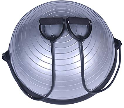 GZD Yoga Ball Balance Trainer, Core Training Air Dome mit Widerstand Bands und Fußpumpe Belege für Core Training Home Fitness Kraft Übung,Silber
