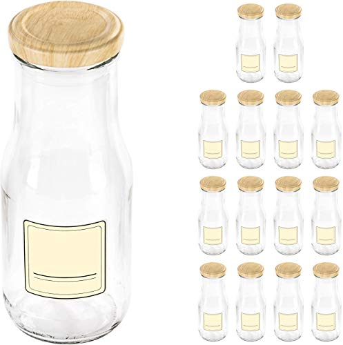 GIESSLE 15 leere Glasflaschen mit Metalldeckel in HOLZOPTIK 250ml Flasche Milchflasche Saftflasche klein
