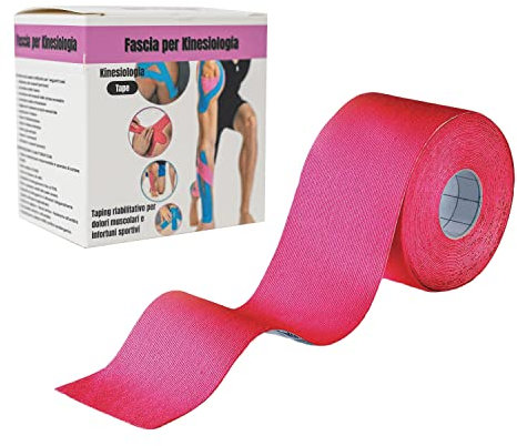 Nastro kinesiologico 5 m x 5,0 cm Applicazione Tape Kinesiologico Muscolare Cerotto - Dispositivo Medico di Classe I Non Sterile (1 Rotolo Rosa)