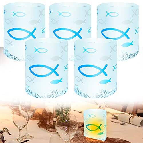 DONGSZQ Fischlaterne, 16 Stück, Kommunion, Konfirmation, Taufe, Teelichter, Fischlichthülle, Tischleuchte, Laternen für Jungen und Mädchen, Kommunion, Konfirmation, Taufe, Blau